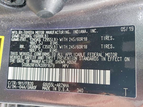 2019 TOYOTA HIGHLANDER