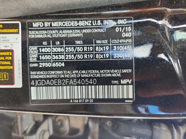 2015 MERCEDES-BENZ ML ML250 BLUETEC 4-MATIC