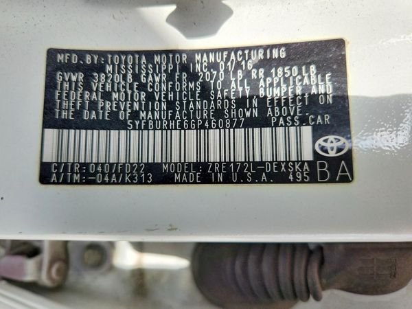 2016 TOYOTA COROLLA L/LE