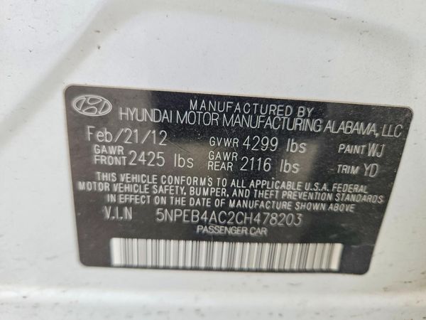 2012 HYUNDAI SONATA