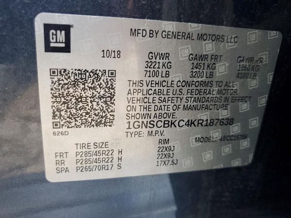 2019 CHEVROLET TAHOE LT — VINS