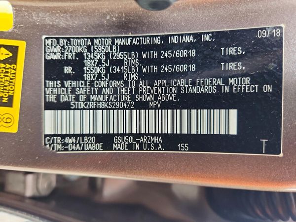 2019 TOYOTA HIGHLANDER SE/XLE