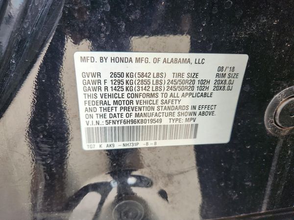 2019 HONDA PILOT TOURING — VINS
