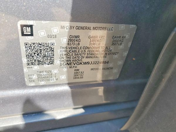 2018 CHEVROLET TRAVERSE LT — VINS