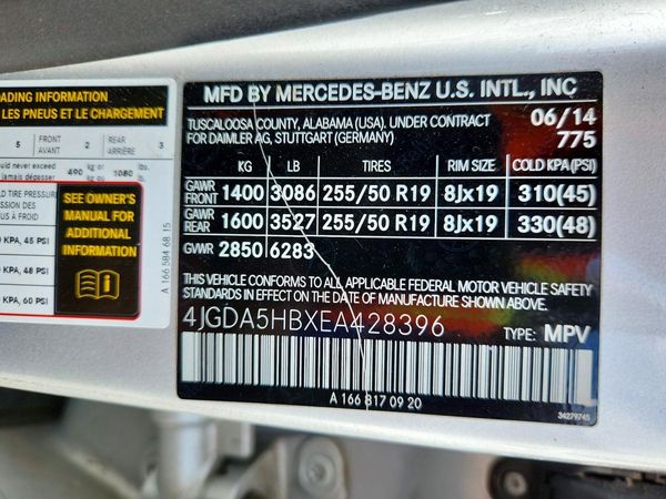 2014 MERCEDES-BENZ ML ML350 4-MATIC — VINS