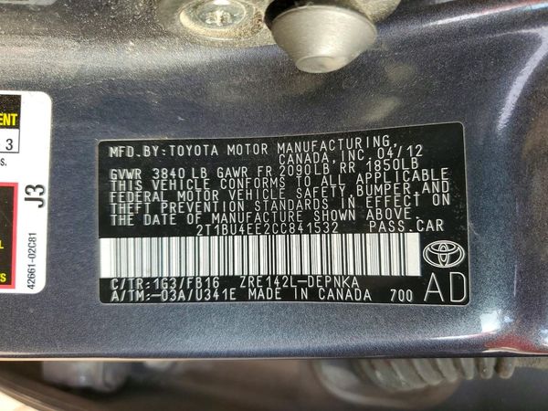 2012 TOYOTA COROLLA
