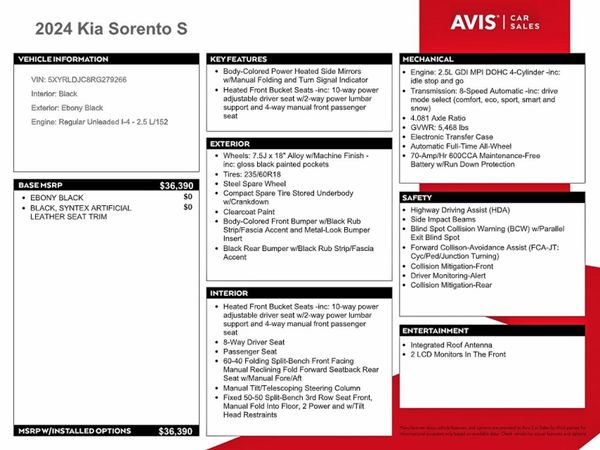 2024 KIA SORENTO S