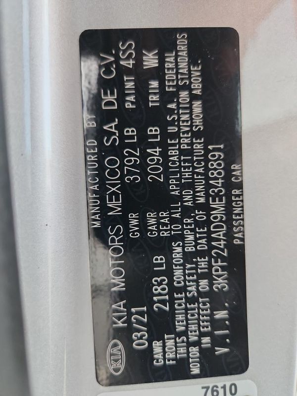 2021 KIA FORTE FE, LXS