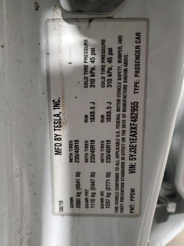 2019 TESLA MODEL 3
