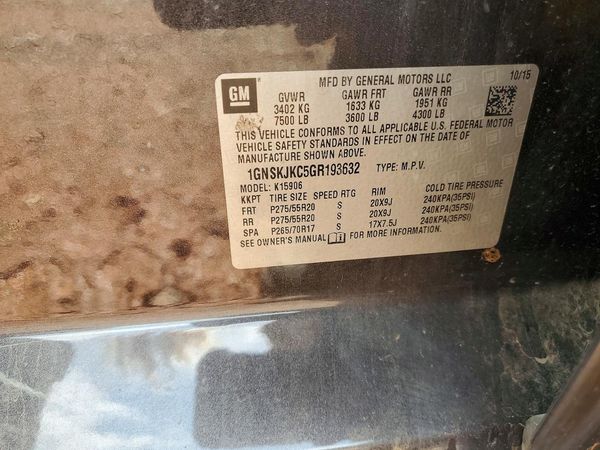 2016 CHEVROLET SUBURBAN LTZ — VINS