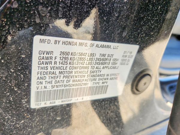2019 HONDA PILOT EXL — VINS