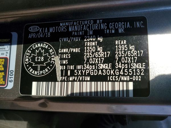 2019 KIA SORENTO L, LX, S