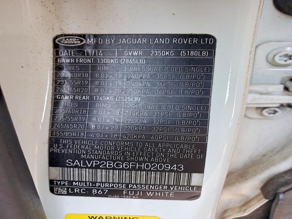 2015 LAND ROVER RANGEROVER Pure Plus — VINS