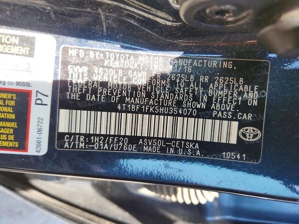 2017 TOYOTA CAMRY LE/SE/XLE/XSE — VINS