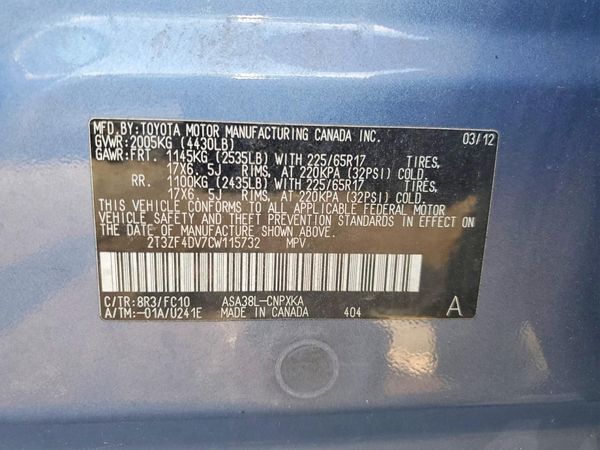 2012 TOYOTA RAV4 Standard — VINS