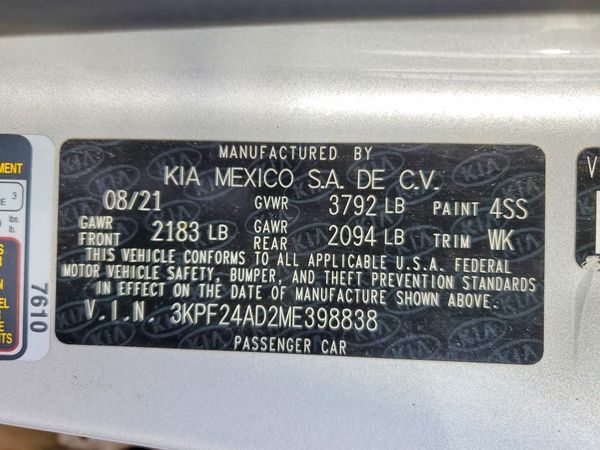 2021 KIA FORTE FE, LXS