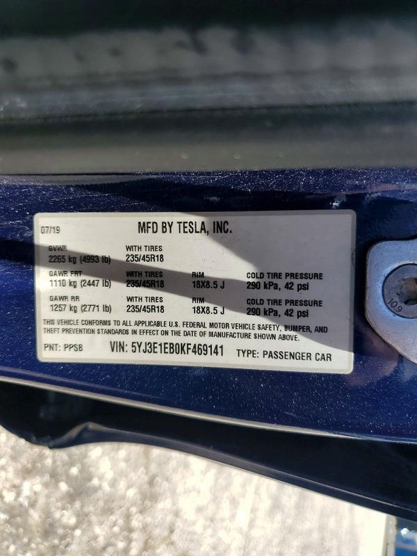 2019 TESLA MODEL 3