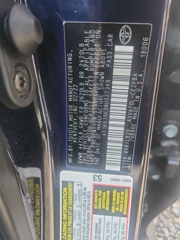 2022 TOYOTA CAMRY XSE