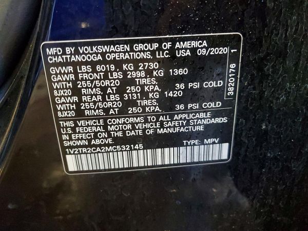 2021 VOLKSWAGEN ATLAS 4Motion SEL Premium — VINS
