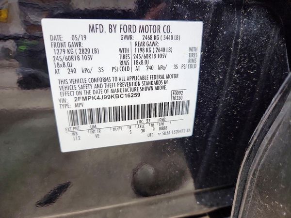2019 FORD EDGE SEL — VINS