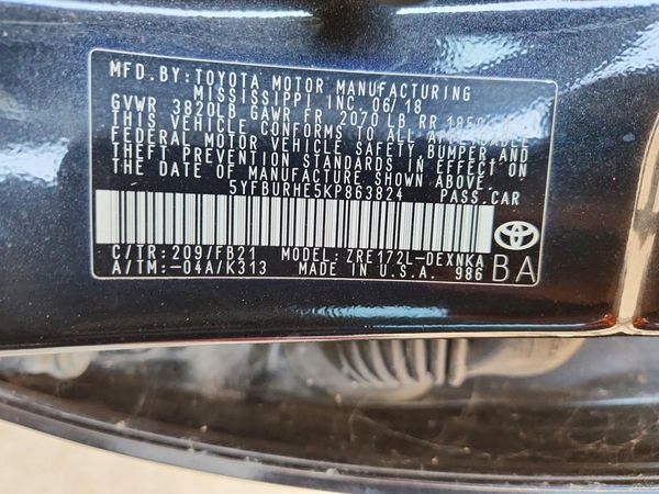 2019 TOYOTA COROLLA L/LE/SE/XLE/XSE