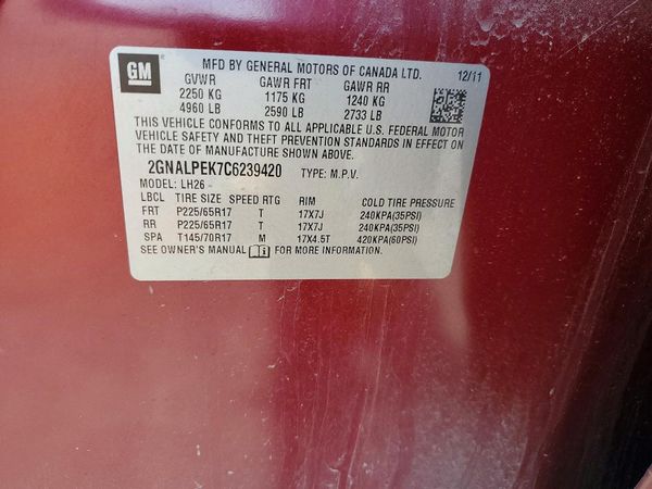 2012 CHEVROLET EQUINOX 2LT