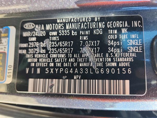 2020 KIA SORENTO L, LX, S