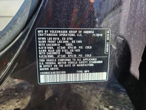 2019 VOLKSWAGEN ATLAS 4Motion SE