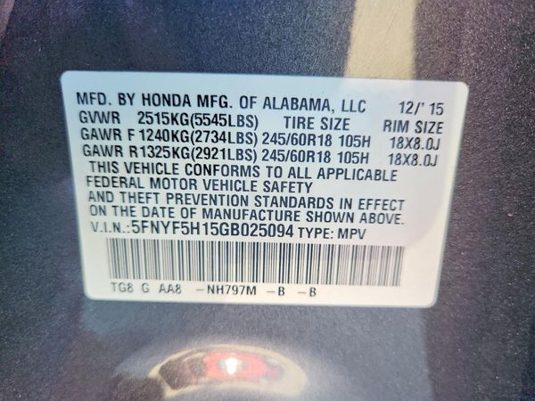 2016 HONDA PILOT LX