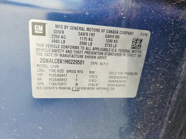 2017 CHEVROLET EQUINOX LT / FL