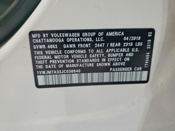 2018 VOLKSWAGEN PASSAT
