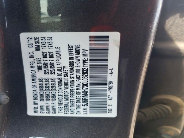 2012 HONDA CRV EX-L — VINS
