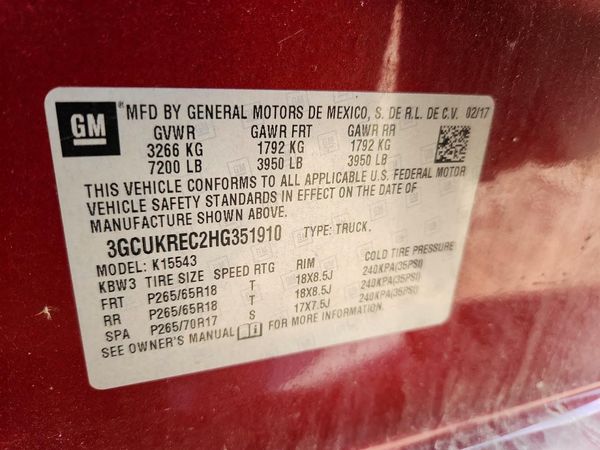 2017 CHEVROLET SILVERADO LT — VINS