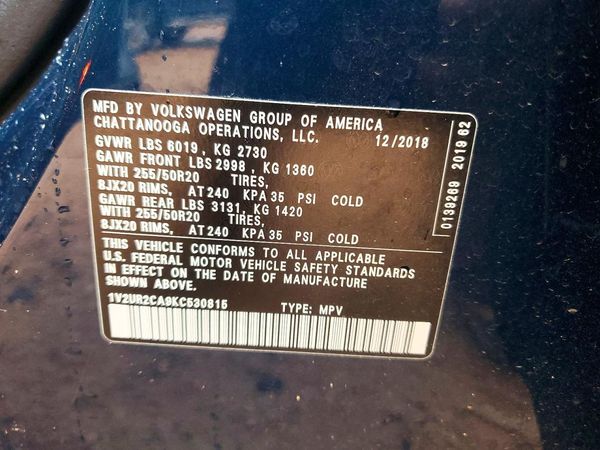2019 VOLKSWAGEN ATLAS 4Motion SE