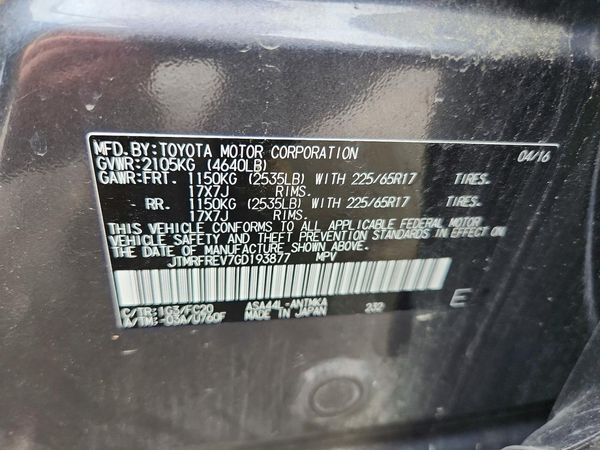 2016 TOYOTA RAV4 XLE (M Grade)