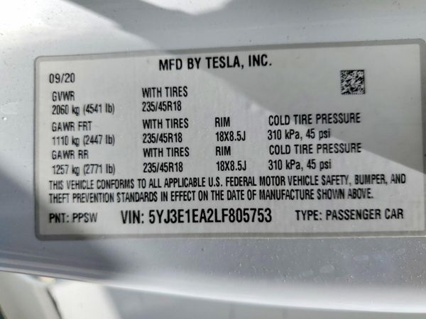 2020 TESLA MODEL 3