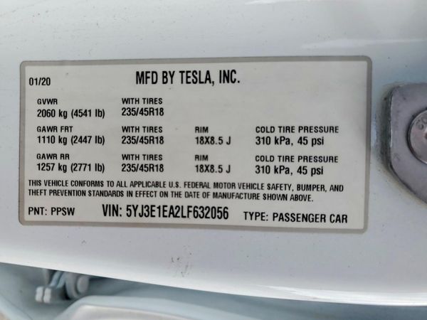 2020 TESLA MODEL 3