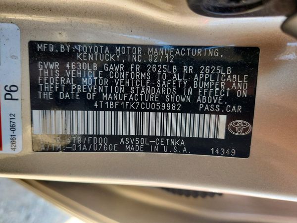2012 TOYOTA CAMRY