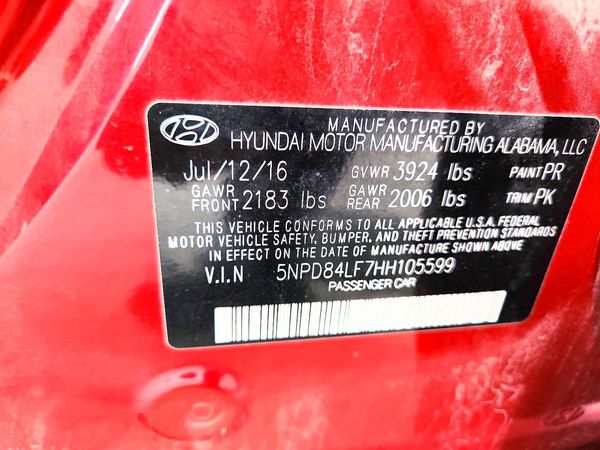 2017 HYUNDAI ELANTRA — VINS