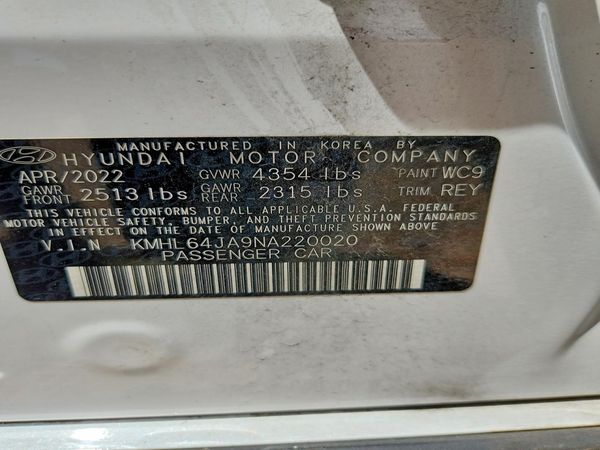2022 HYUNDAI SONATA SEL — VINS
