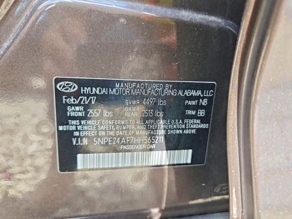 2017 HYUNDAI SONATA SE, Eco — VINS
