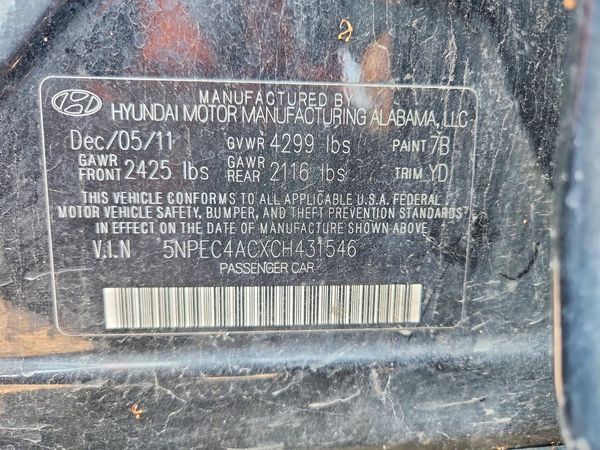 2012 HYUNDAI SONATA