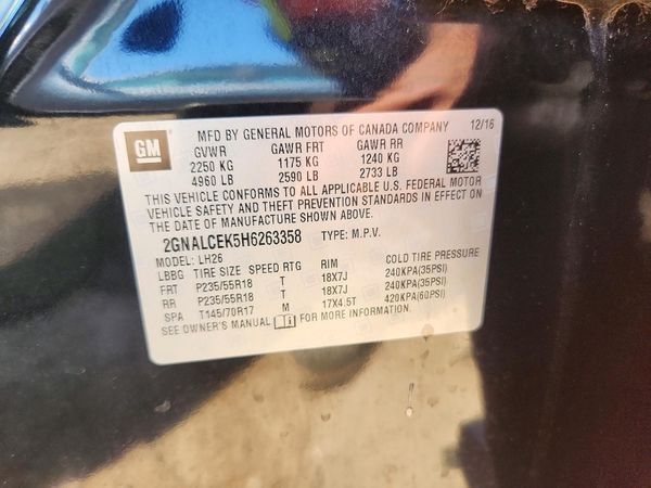 2017 CHEVROLET EQUINOX LT / FL