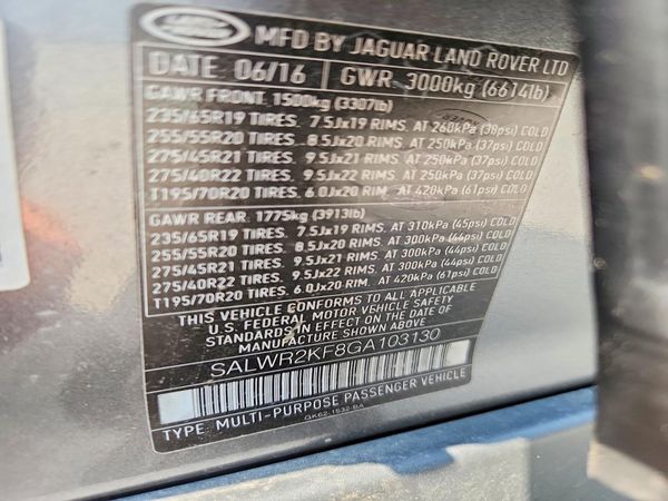 2016 LAND ROVER RANGEROVER HSE — VINS