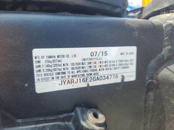 2016 YAMAHA YZFR6 — VINS
