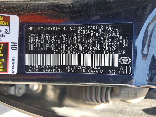 2016 TOYOTA COROLLA L/LE