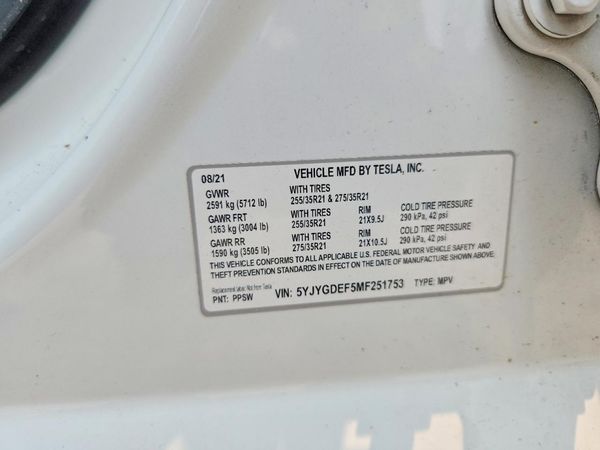2021 TESLA MODEL Y — VINS