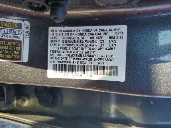 2015 HONDA CRV EX-L — VINS
