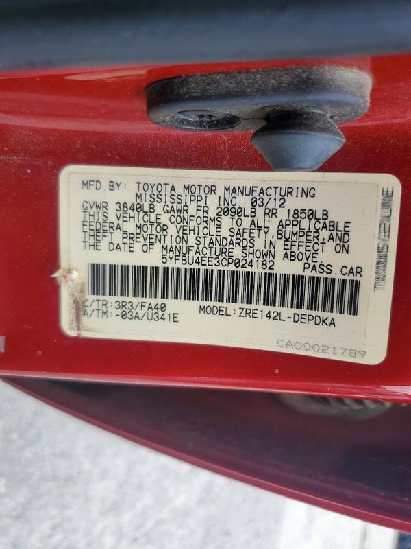 2012 TOYOTA COROLLA