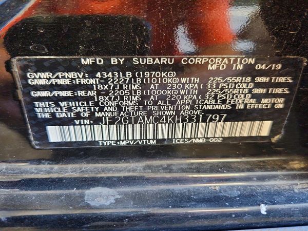 2019 SUBARU CROSSTREK Limited+ES+BSD — VINS